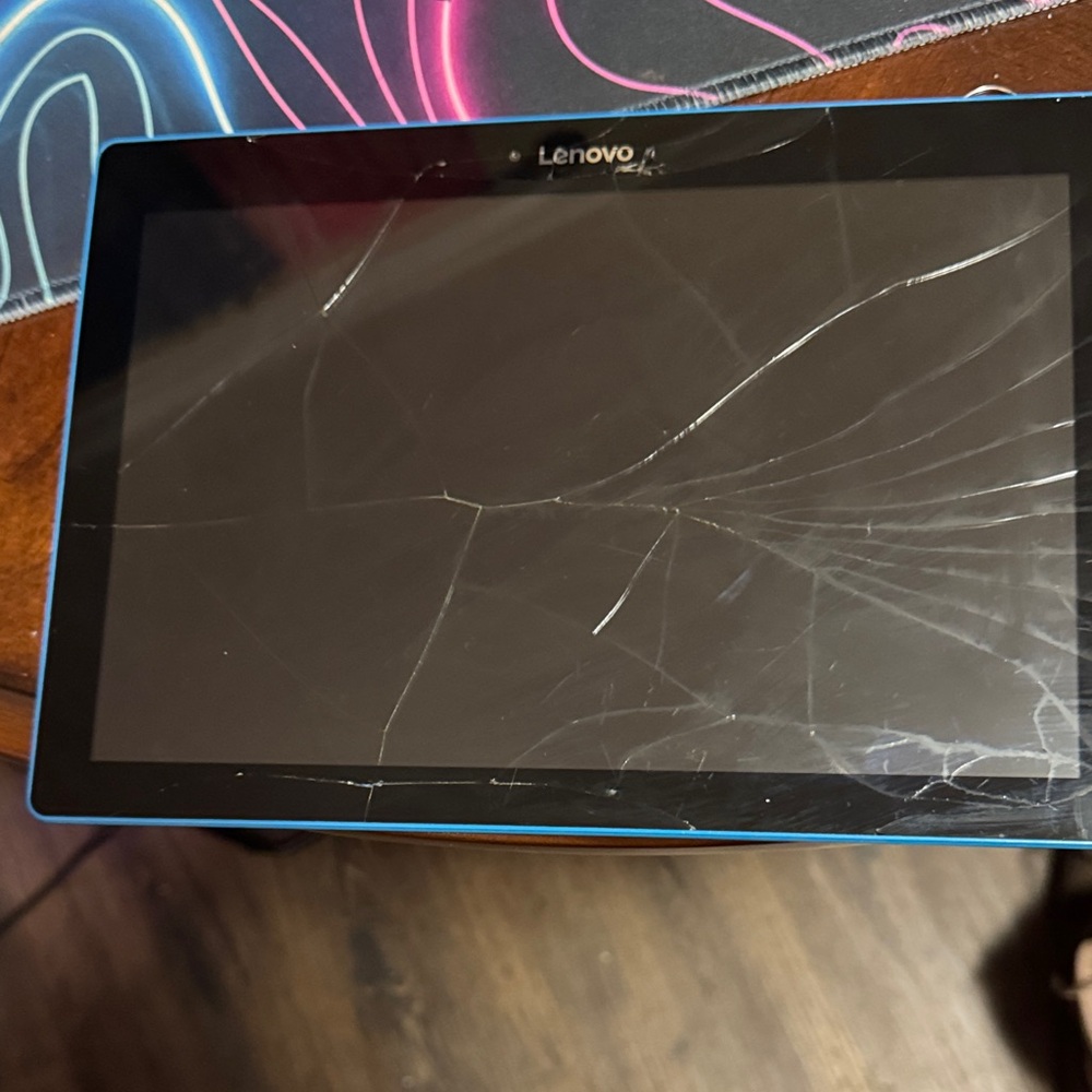Lenovo Tablet with Black Screen and Blue Frame